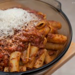 Little know fact in America pasta should be matched to the sauce.  For this sauce choose a big heartly noodle like rigitoni or penne rigatta.